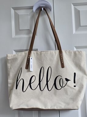 Sonoma Cream Canvas Tote with Black Script and Brown Handles